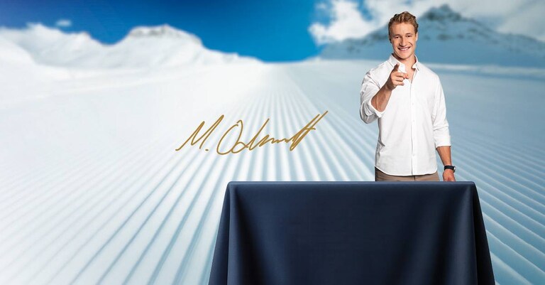 Banner von Marco Odermatt und verschiedenen Hinweisen