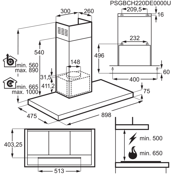 Installation Diagram with product measurements