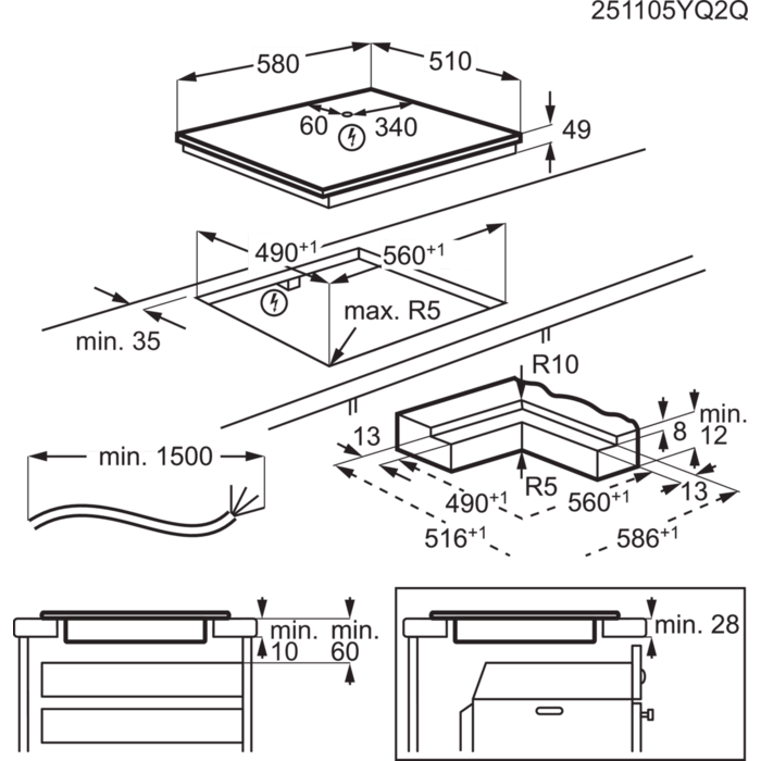 Installation Diagram with product measurements