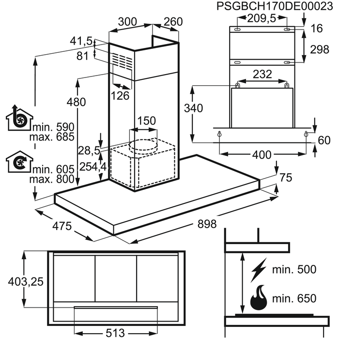 Installation Diagram with product measurements