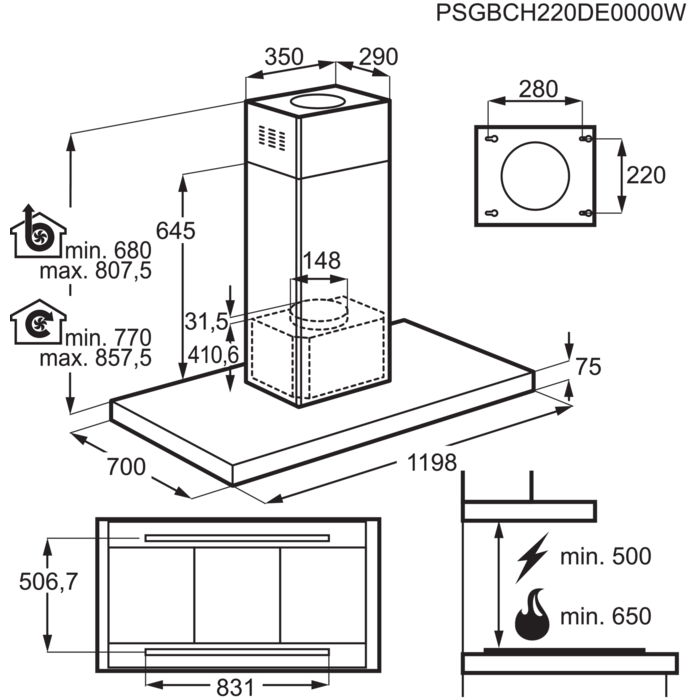Installation Diagram with product measurements