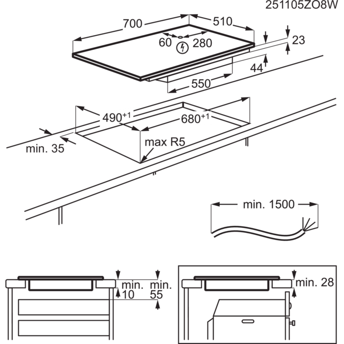 Installation Diagram with product measurements