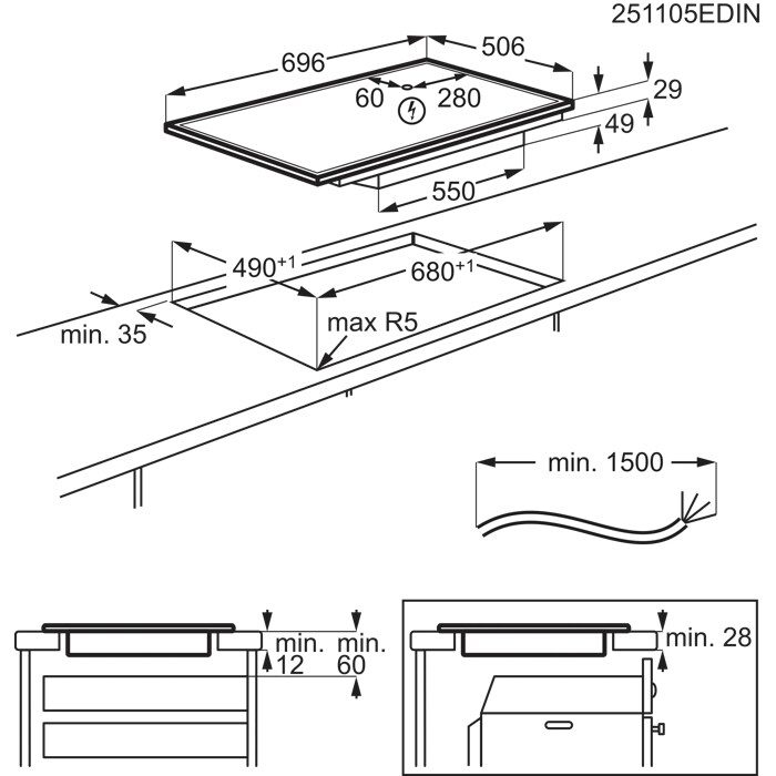 Installation Diagram with product measurements