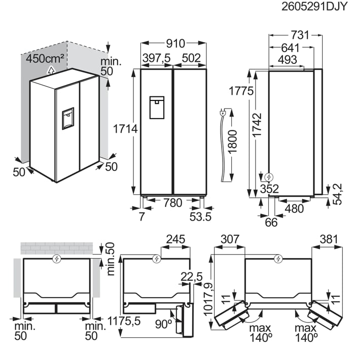 Installation Diagram with product measurements