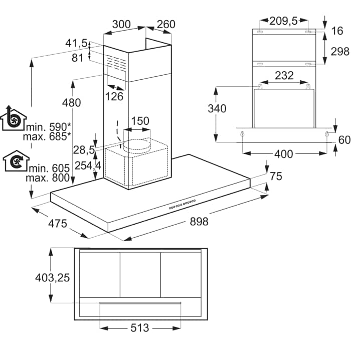 Installation Diagram with product measurements