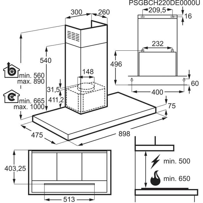 Installation Diagram with product measurements