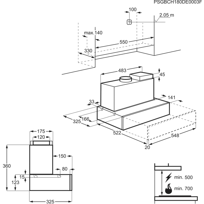 Installation Diagram with product measurements