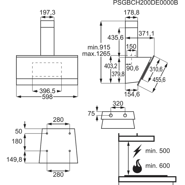 Installation Diagram with product measurements