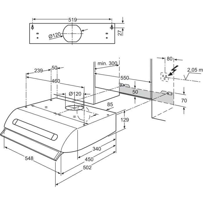 Installation Diagram with product measurements