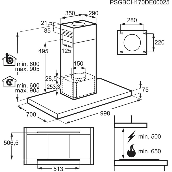 Installation Diagram with product measurements