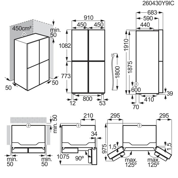 Installation Diagram with product measurements