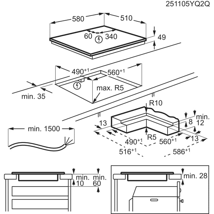 Installation Diagram with product measurements