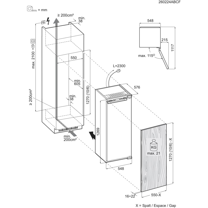 Installation Diagram with product measurements
