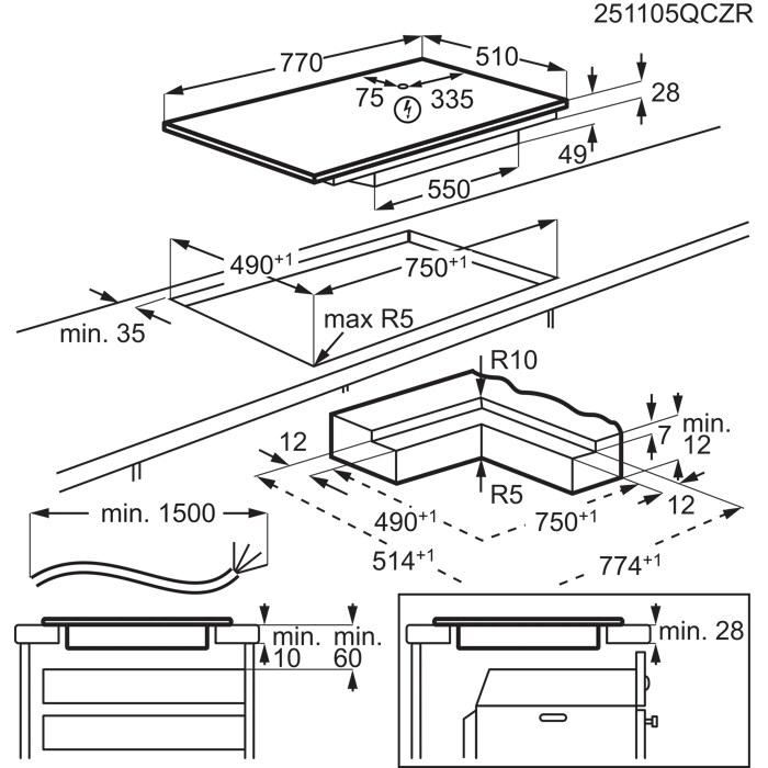 Installation Diagram with product measurements
