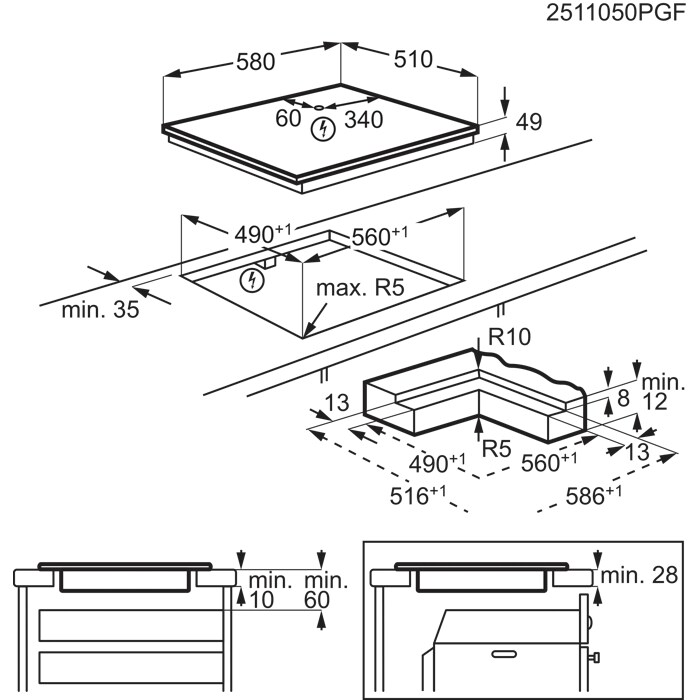 Installation Diagram with product measurements