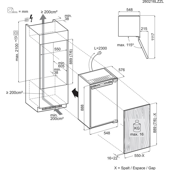 Installation Diagram with product measurements
