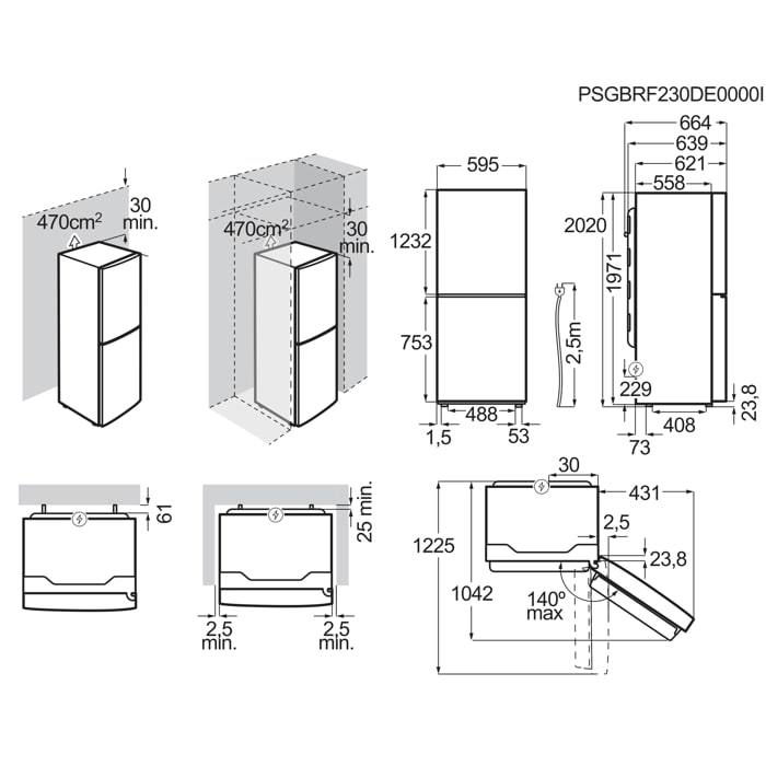 Installation Diagram with product measurements