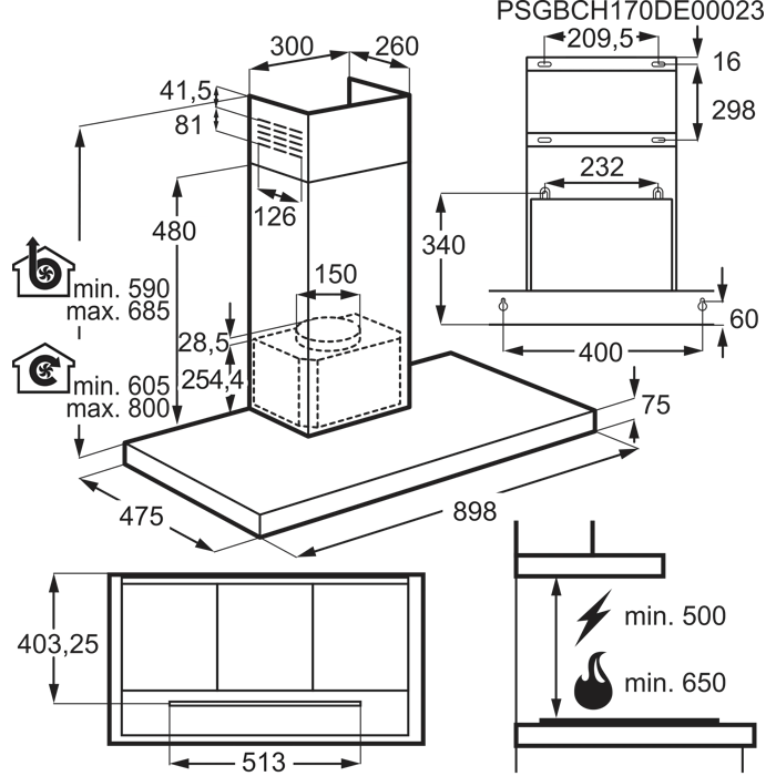 Installation Diagram with product measurements