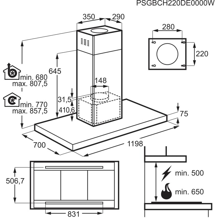 Installation Diagram with product measurements