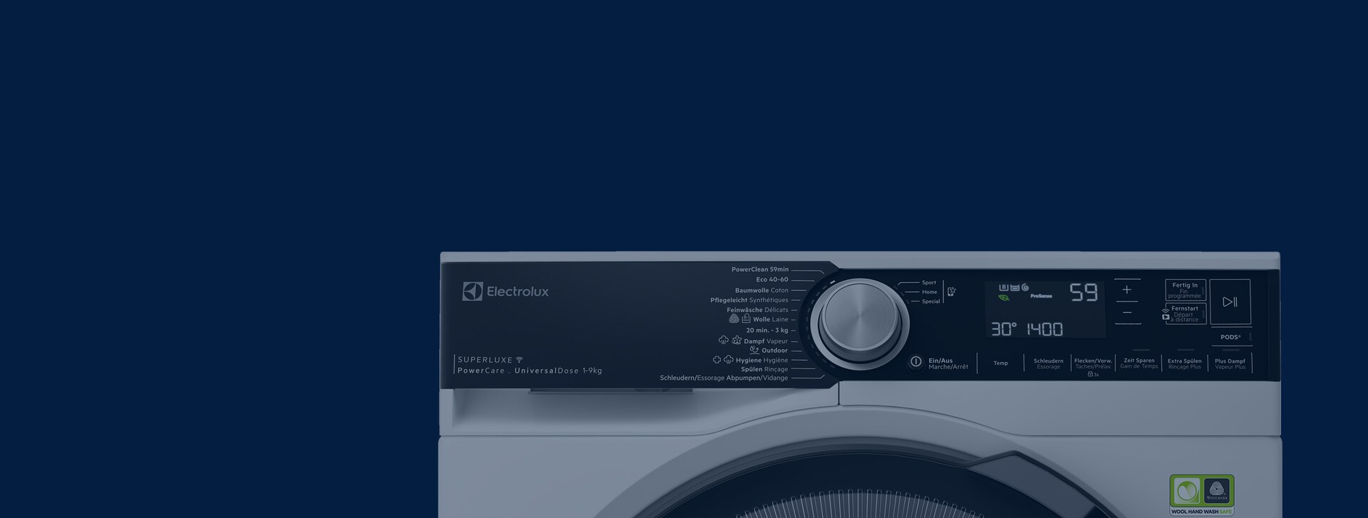 Lave-linge d'une capacité de 9 kg dans une buanderie